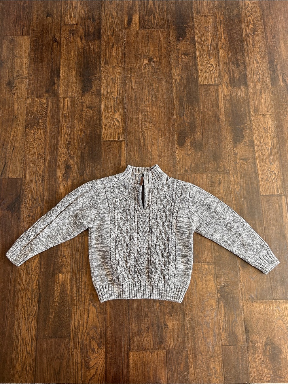 Hartstrings Marled Grey Cable-Knit Mock Neck Sweater